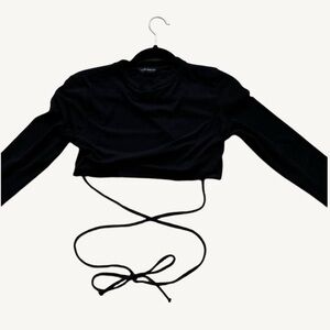 streetwear society wrap up mockneck black ribbed longsleeve crop top